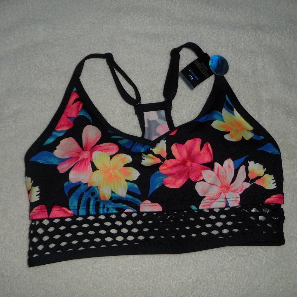 NWT VS PINK Tropical Floral Fishnet Mesh Racer Sports Bra , Elastic M
